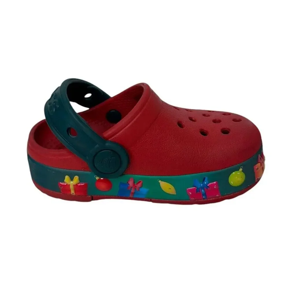 Crocs White Polar Bear‎ Red Green Christmas Holiday Light Up Shoes Toddler Sz C7